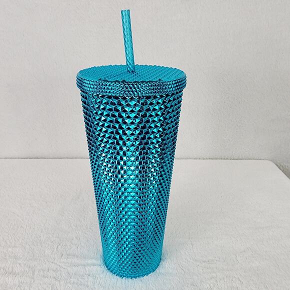 NWT Starbucks 2023 Summer Neon Blue chrome steel Studded Siren Venti Cold Cup - Picture 4 of 8
